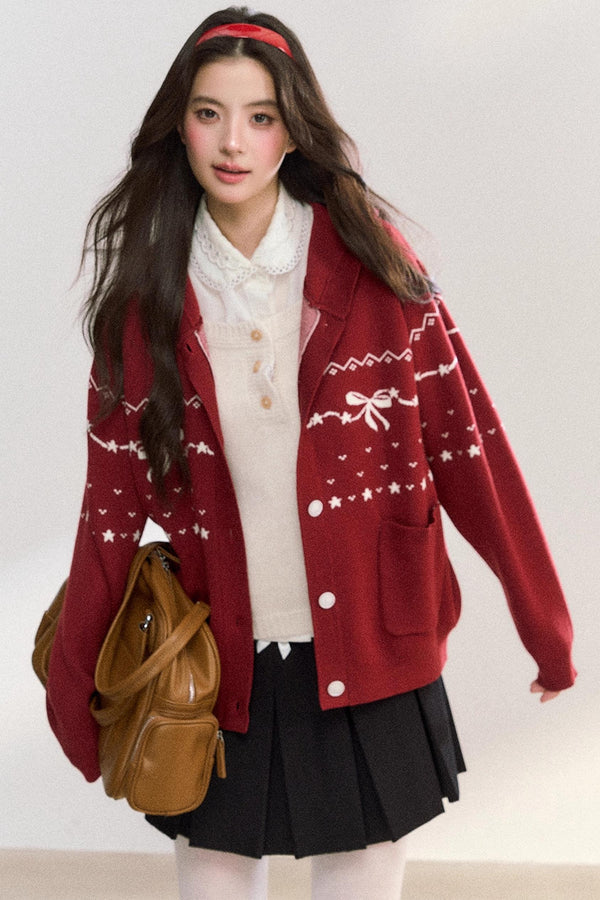 Fair Isle Hooded Knit Jacket