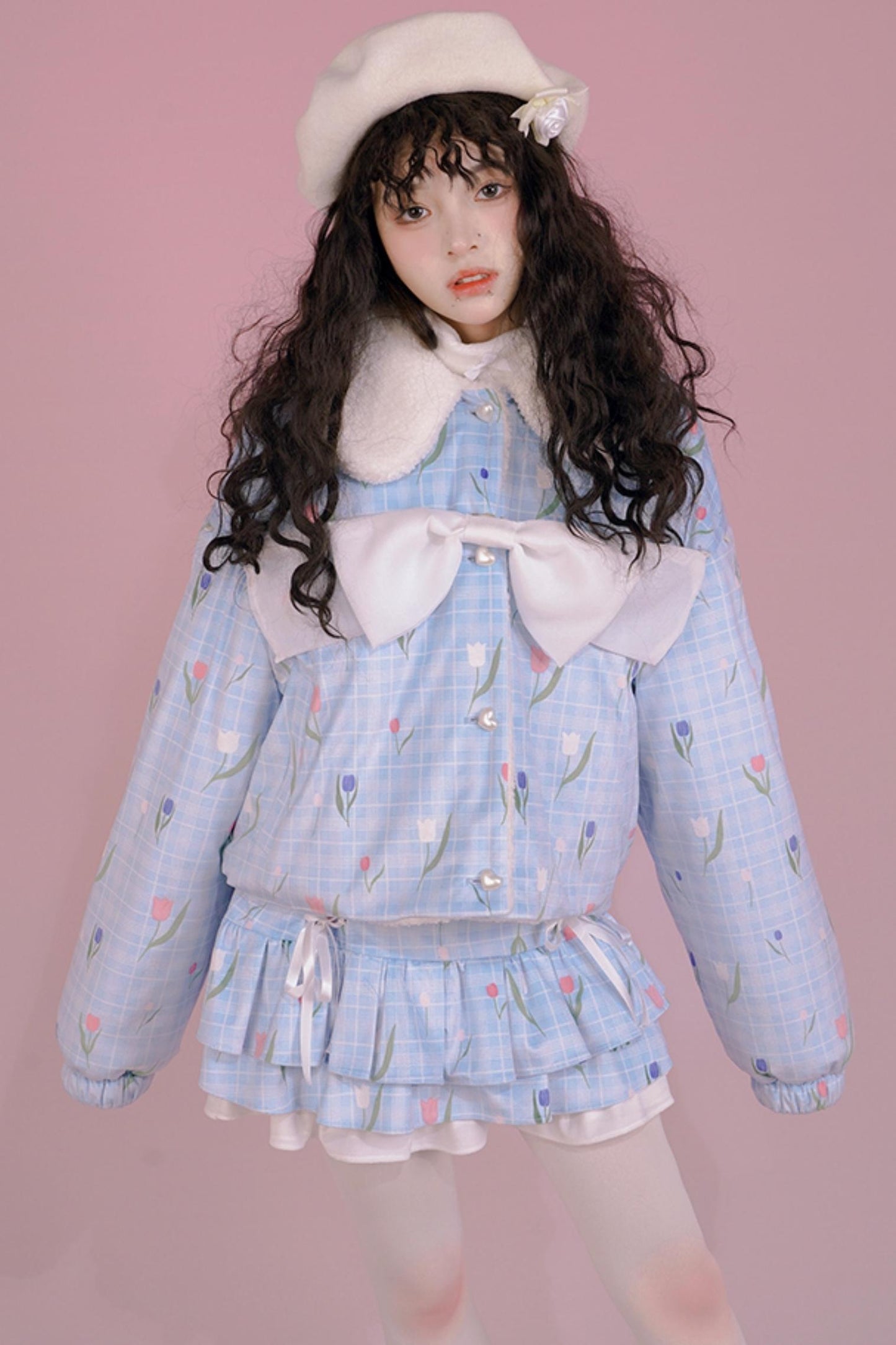 Lamb Hair Velvet Bow Short Coat