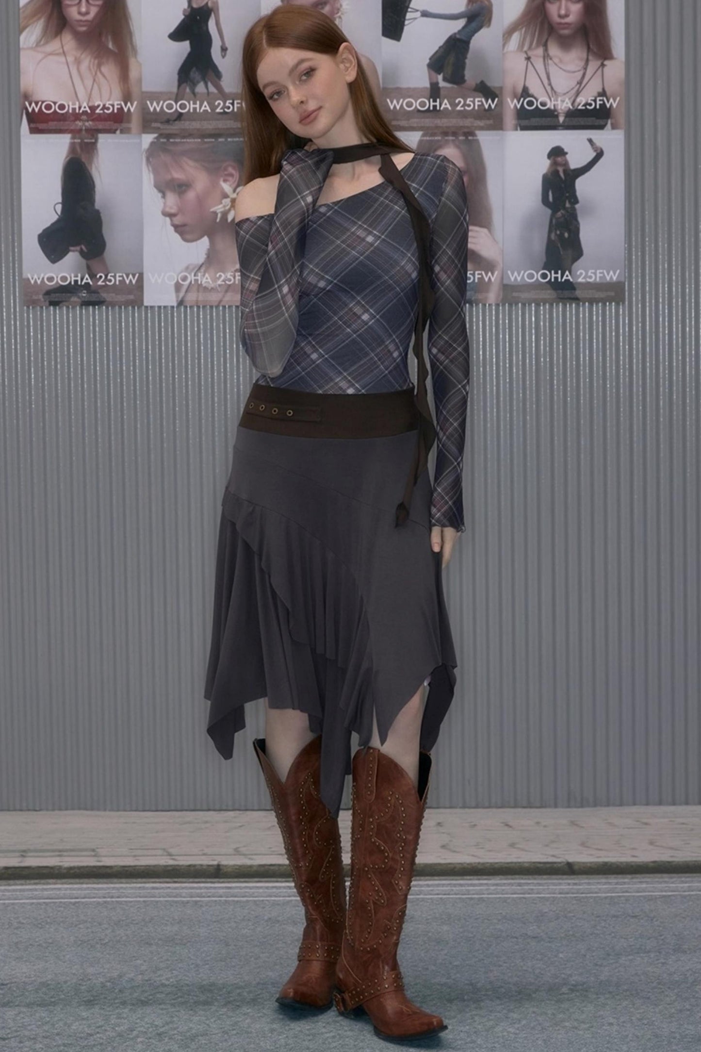 Plaid Patchwork One-Shoulder Dress