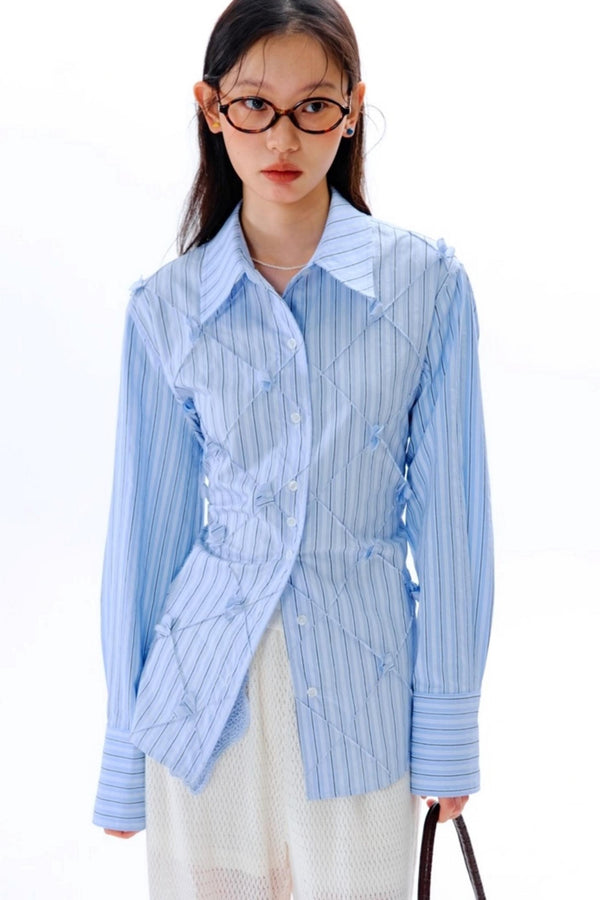 Mandao Flower Vine Striped Diamond Shirt
