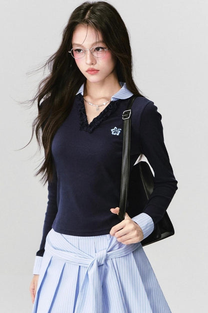 Love Letter Striped Pleated Skirt Set-Up