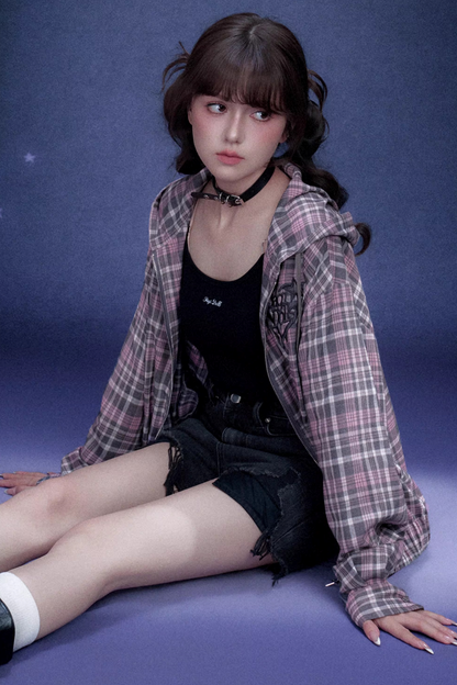 Pink Plaid Hooded Jacket