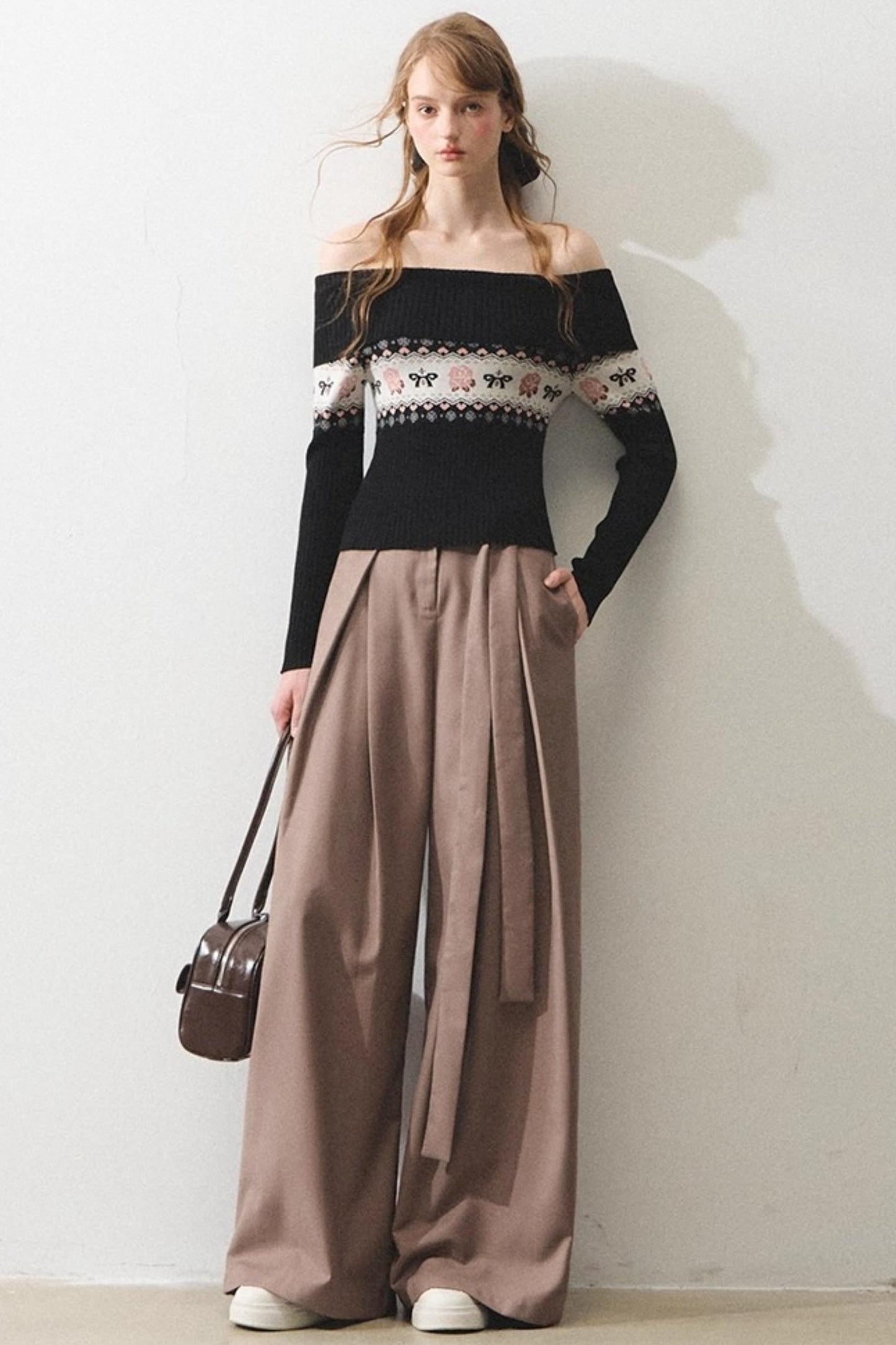 Mintfarbener Rosen-Jacquard-Pullover