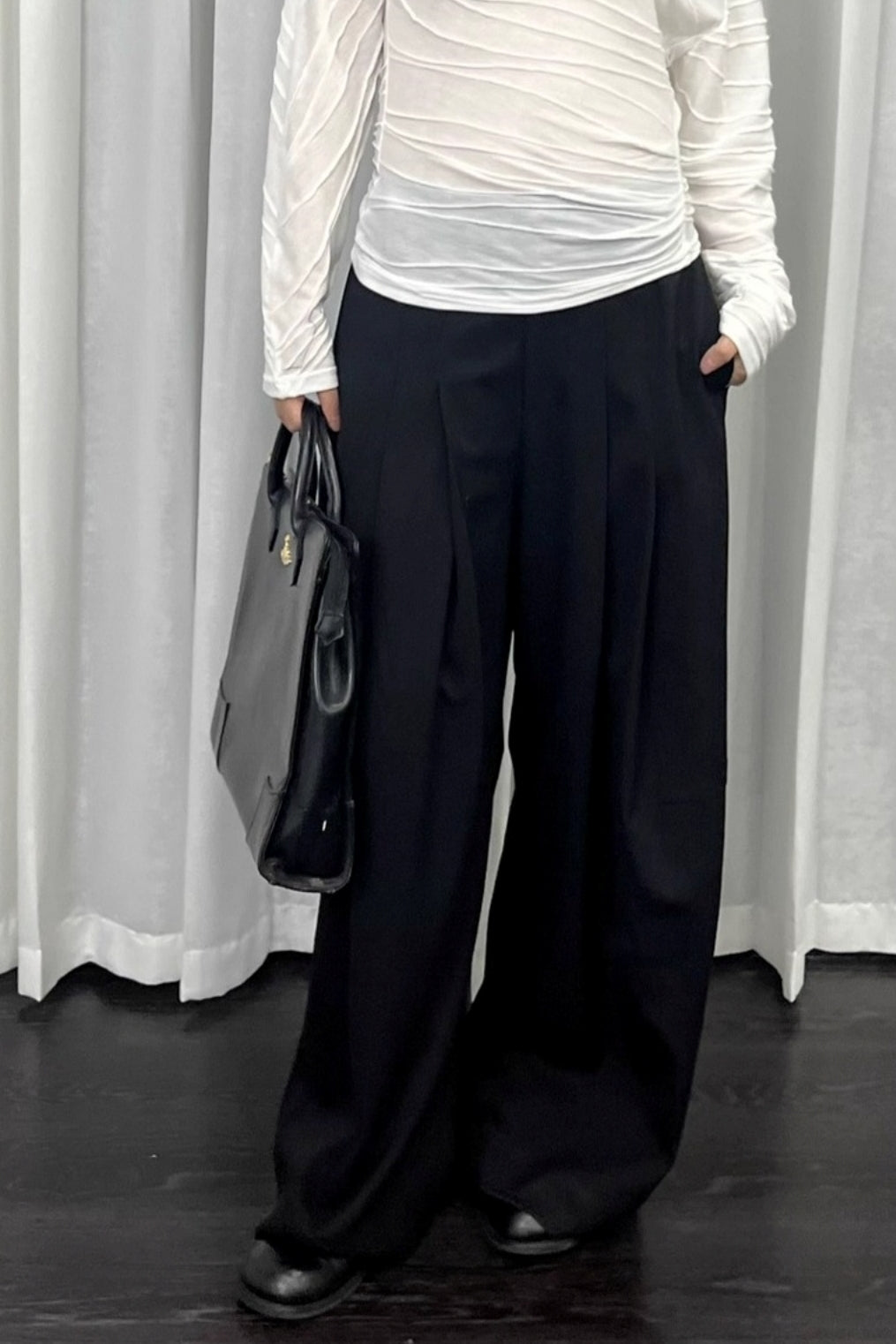 Black Pleated Suit Pants