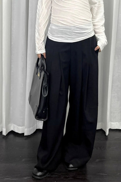 Black Pleated Suit Pants