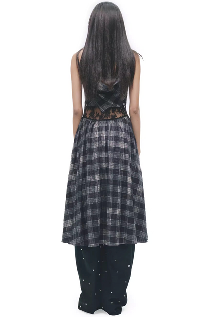 Color-Blocking Karo-Kleid im Distressed-Look