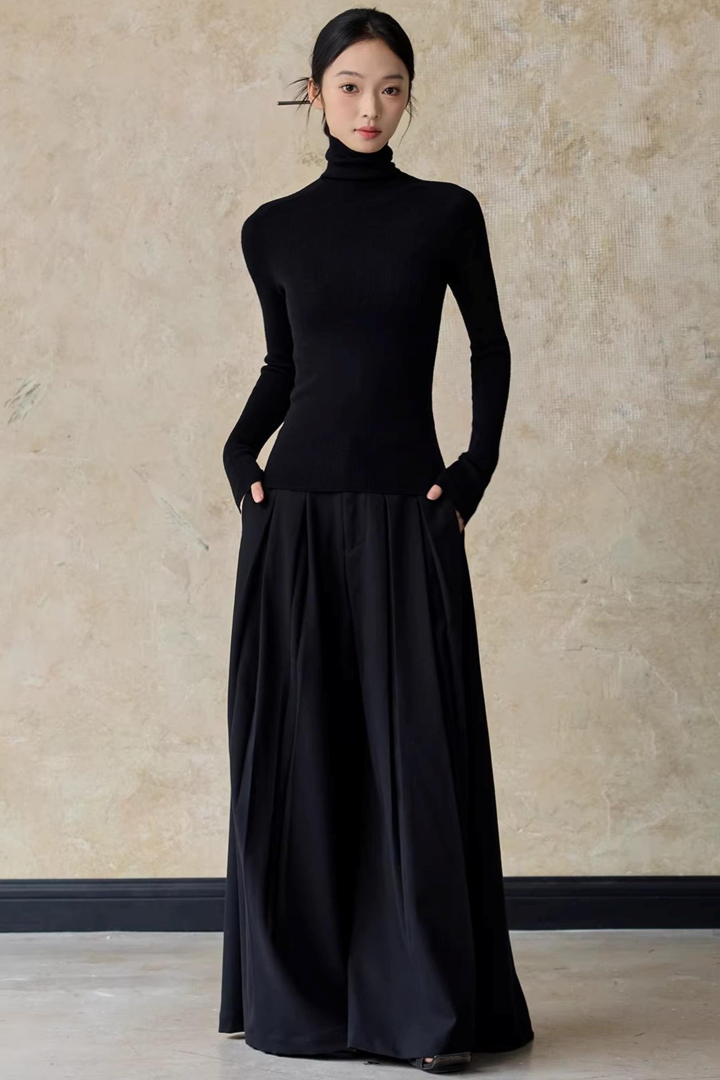Autumn Black Wide-Leg Pants