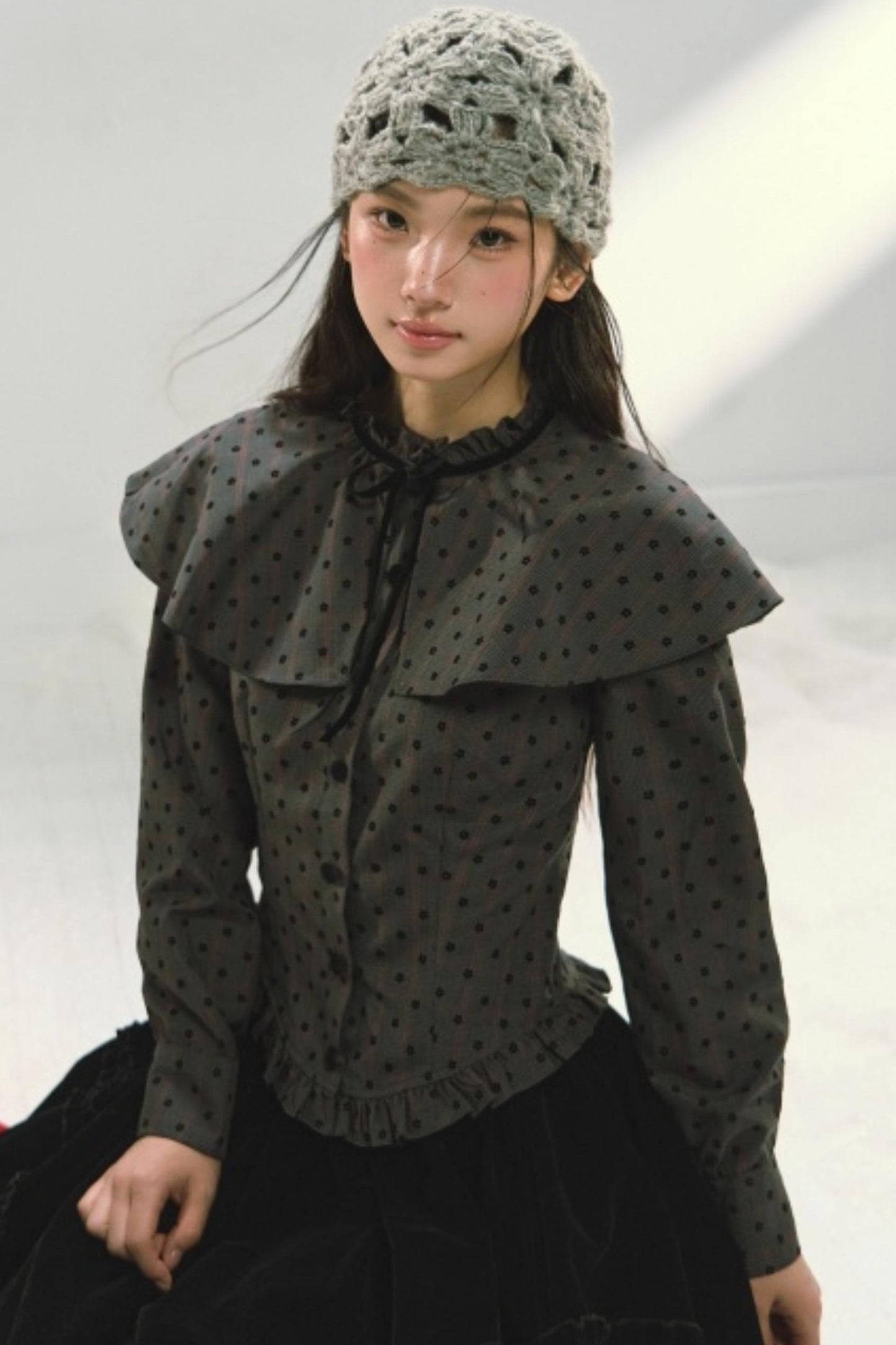 Plaid Velvet Floral Cape Top