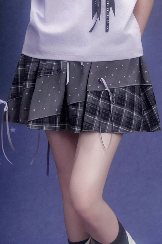 Gray Plaid Patchwork Pumpkin Skirt