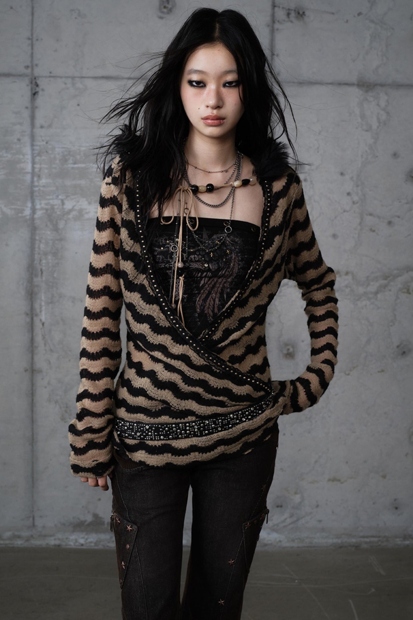 Bandeau Fake Two-Piece Striped Knit Top Set