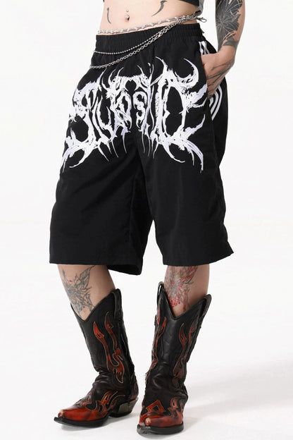 Grunge Ladder Stripe Zipper Mid-Length Pants