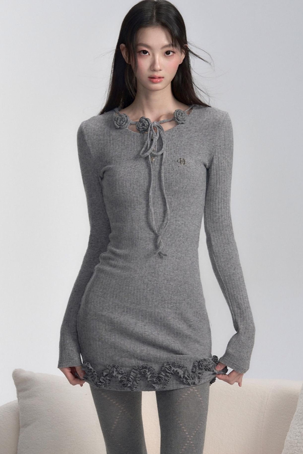 Lace-Up Slim Knit Dress