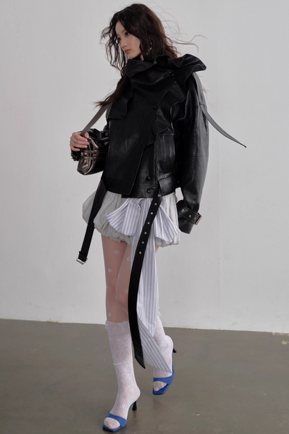 Rüschenynthetiklederjacke