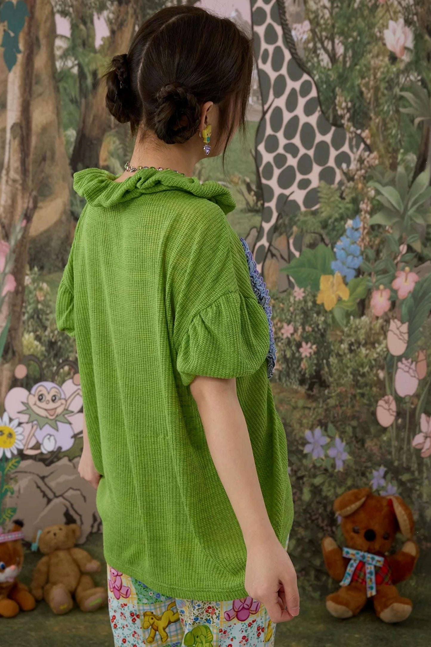 Green Lace Pleated Top