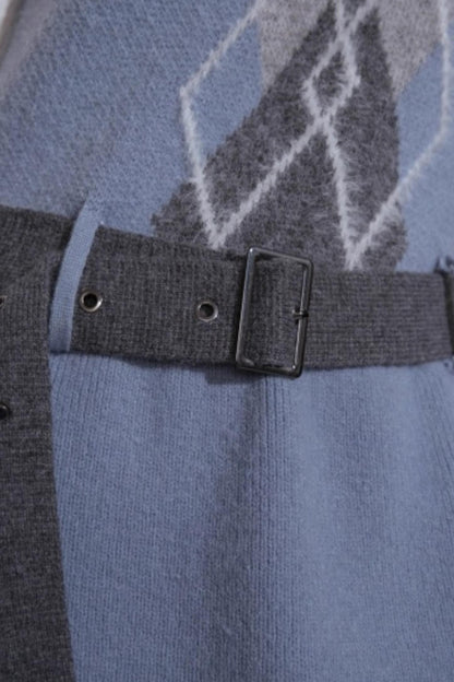 Mist Blue Diamond Plaid Vest Dress