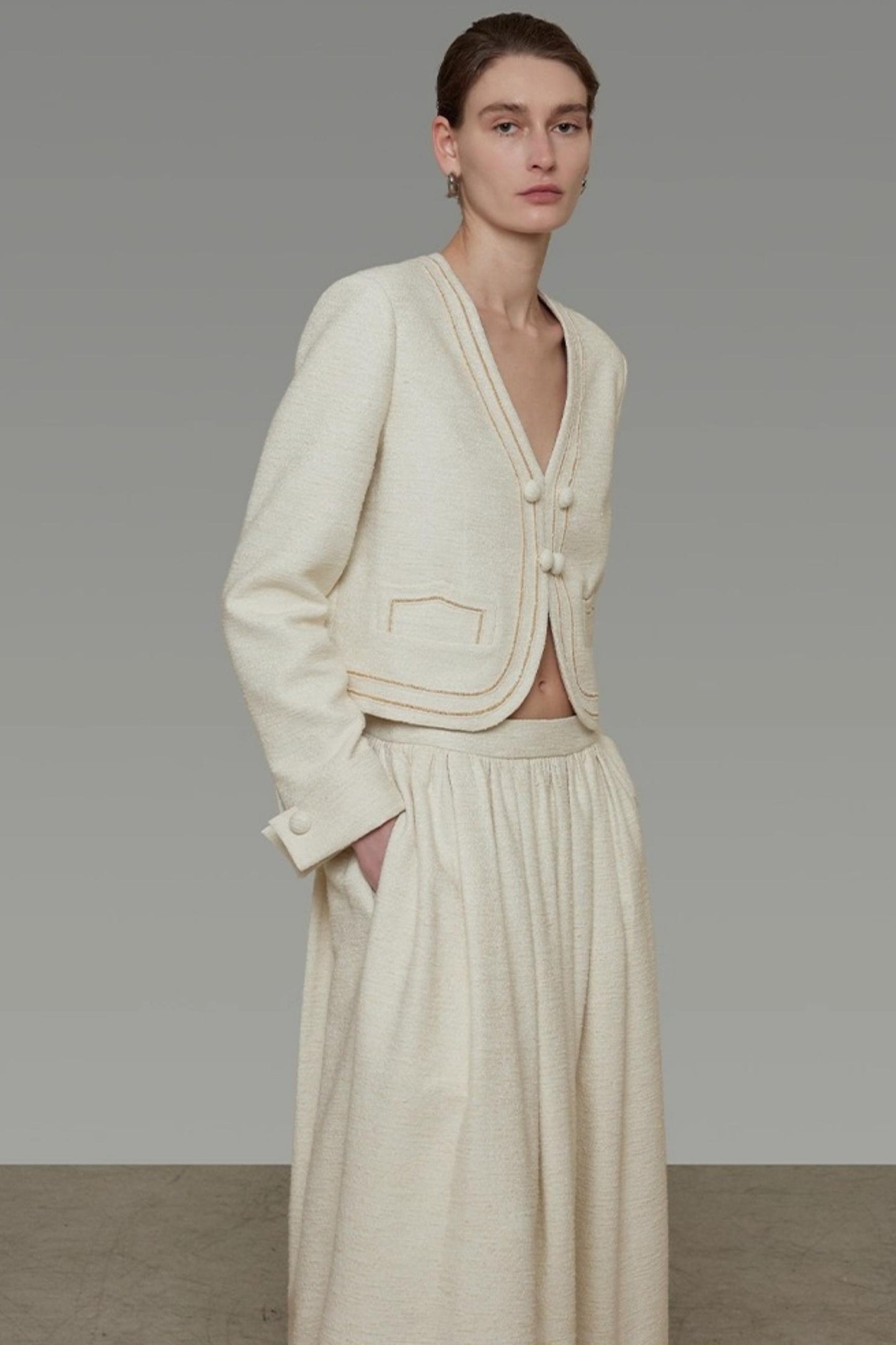 Vintage V-Neck Short Suit Set-Up