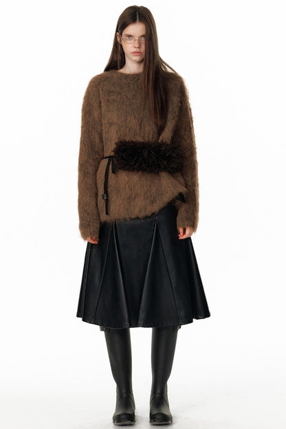 Pu Leather Black Midi Skirt