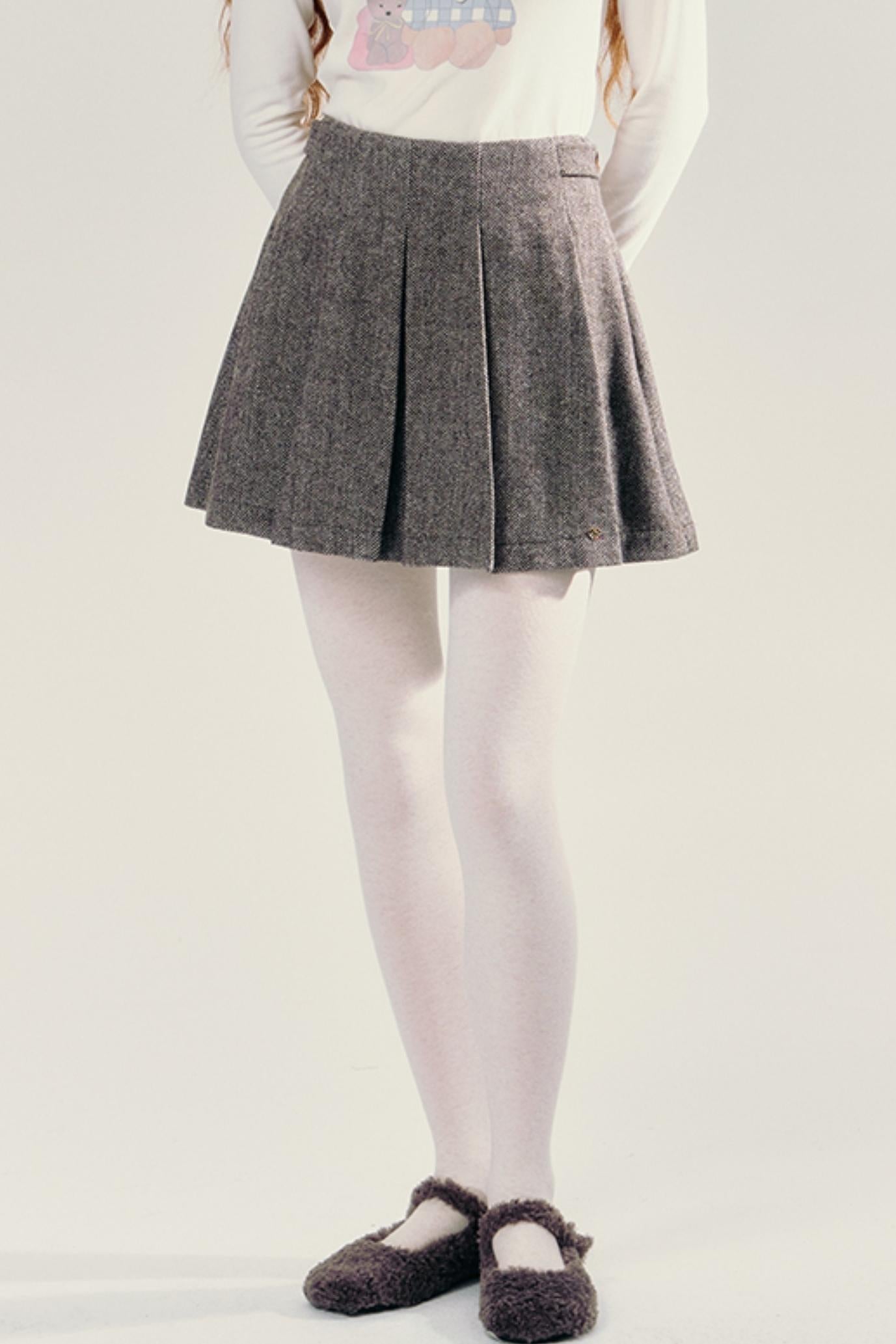 Herringbone Pattern A-Line Pleated Skirt