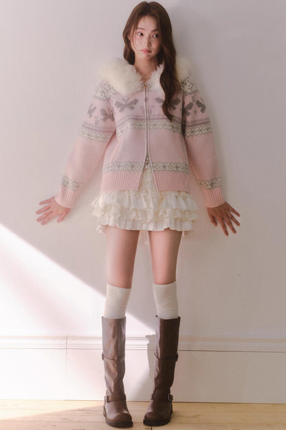 Pink Butterfly Hooded Cardigan