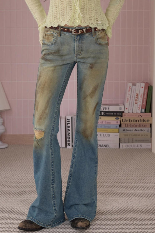 Pantalon en denim délavé de mode rétro