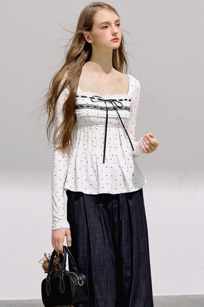 Lace Bow Polka Dot Top Set-Up