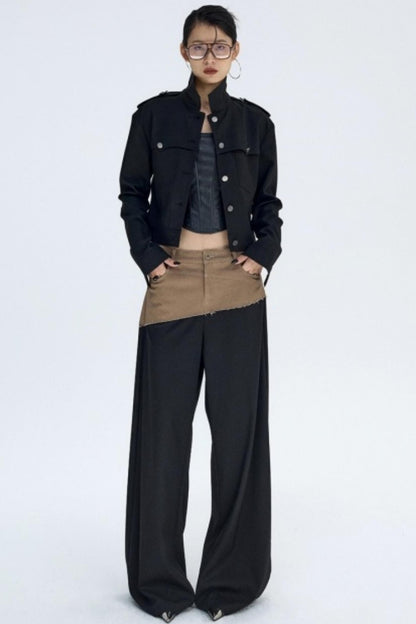 Diagonal Color-Blocking Workwear Pants