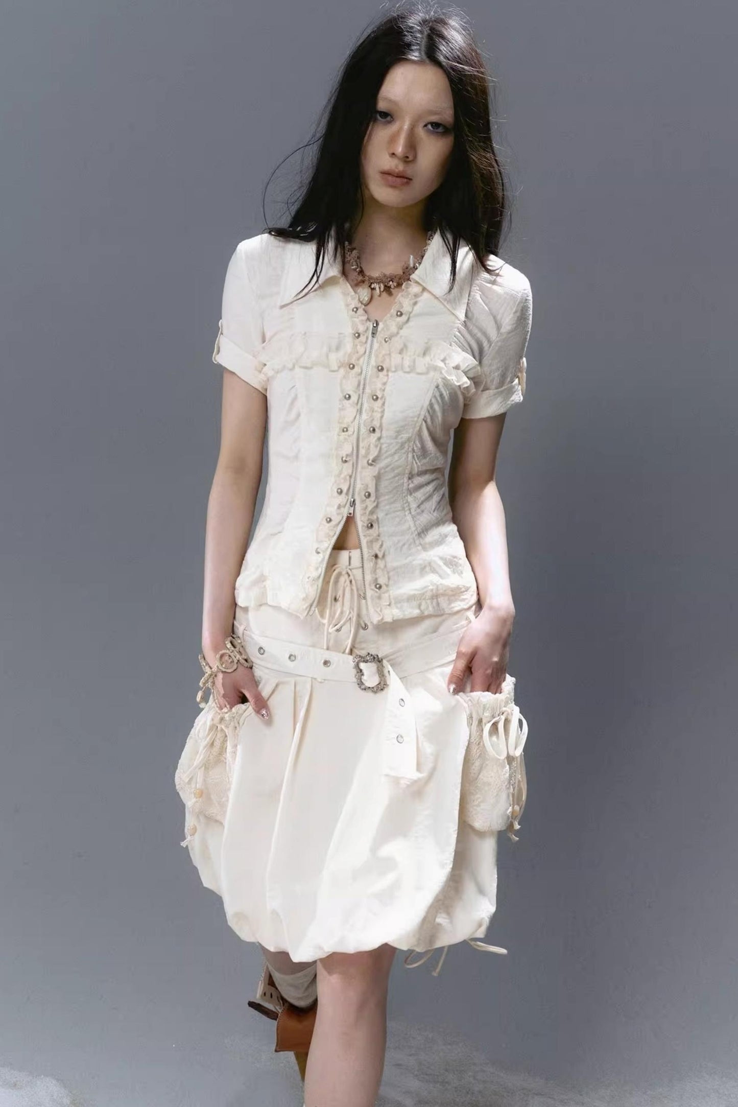 Vintage Lace Pleated Blouse