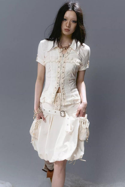 Vintage Lace Pleated Blouse