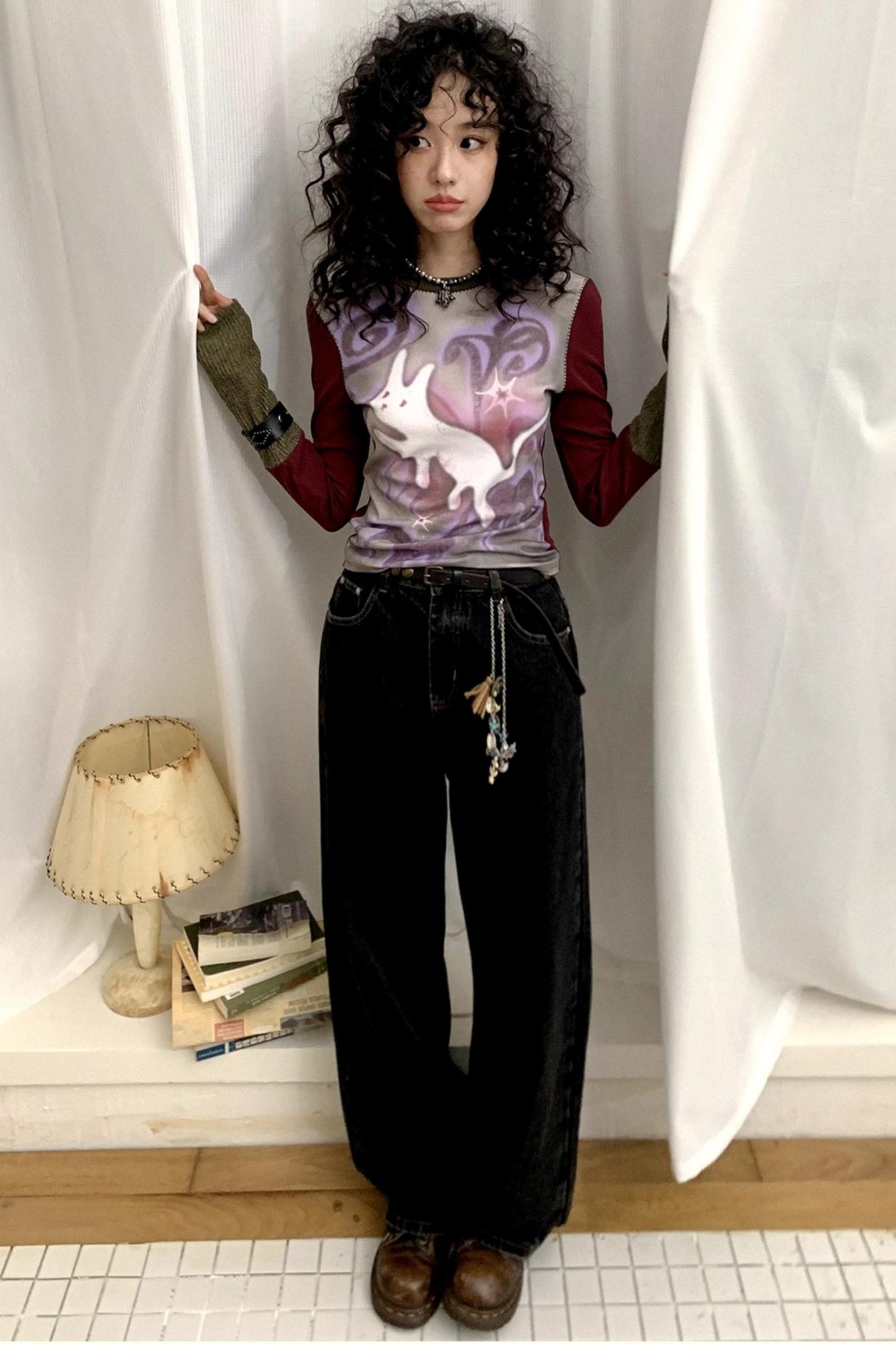 Retro Gray Black Commuter Loose Straight Jeans