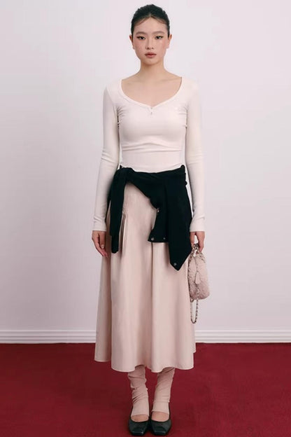 Vintage Pleated Wide-Leg Skirt Pants