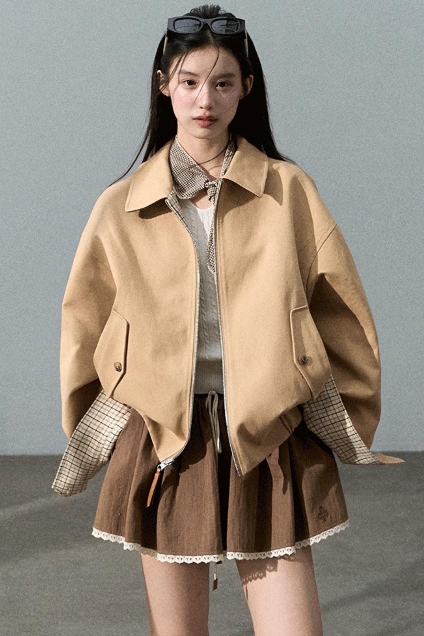 Vintage Plaid Reversible Harrington Coat