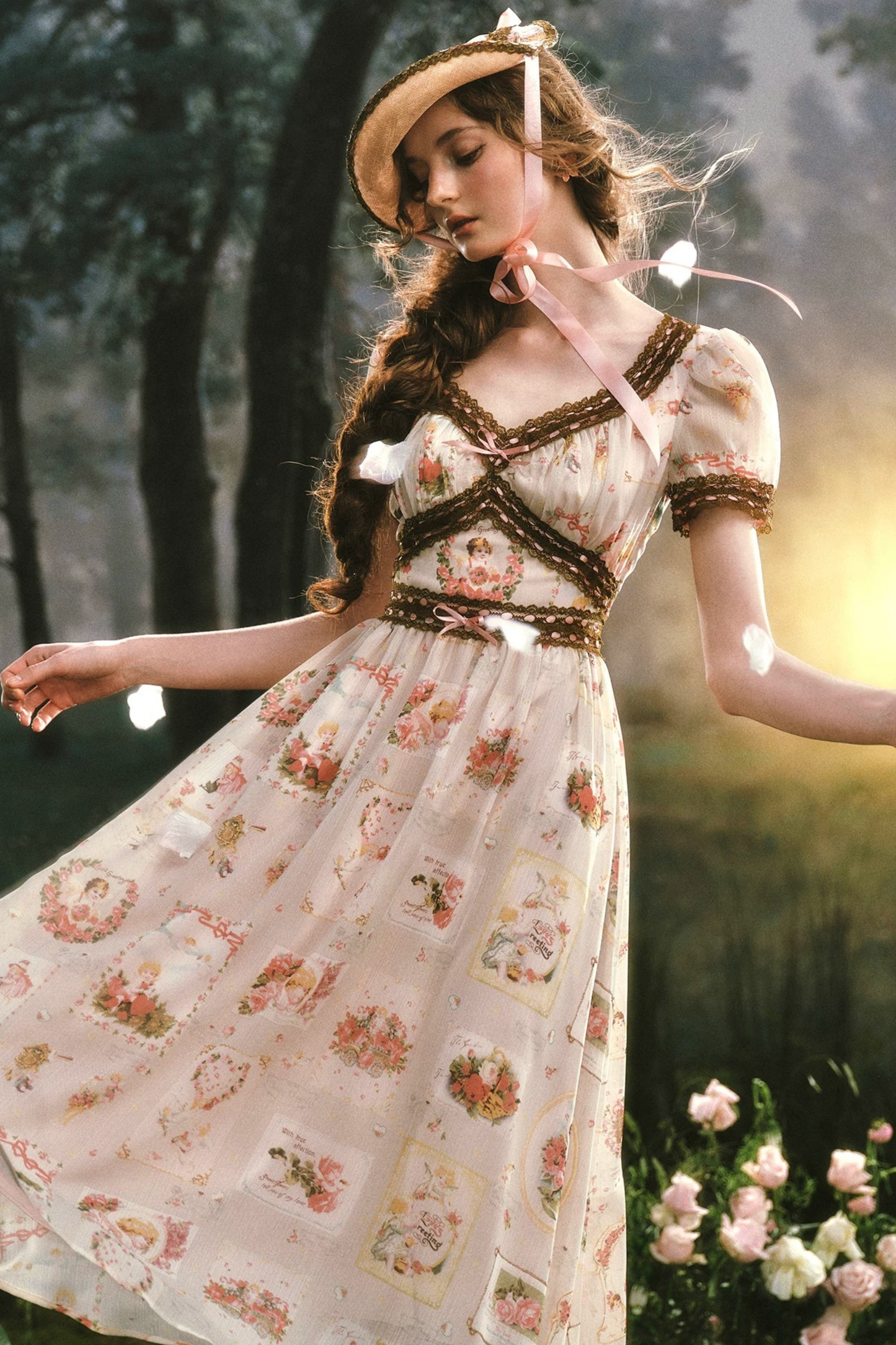 French Retro Lace Print Dress