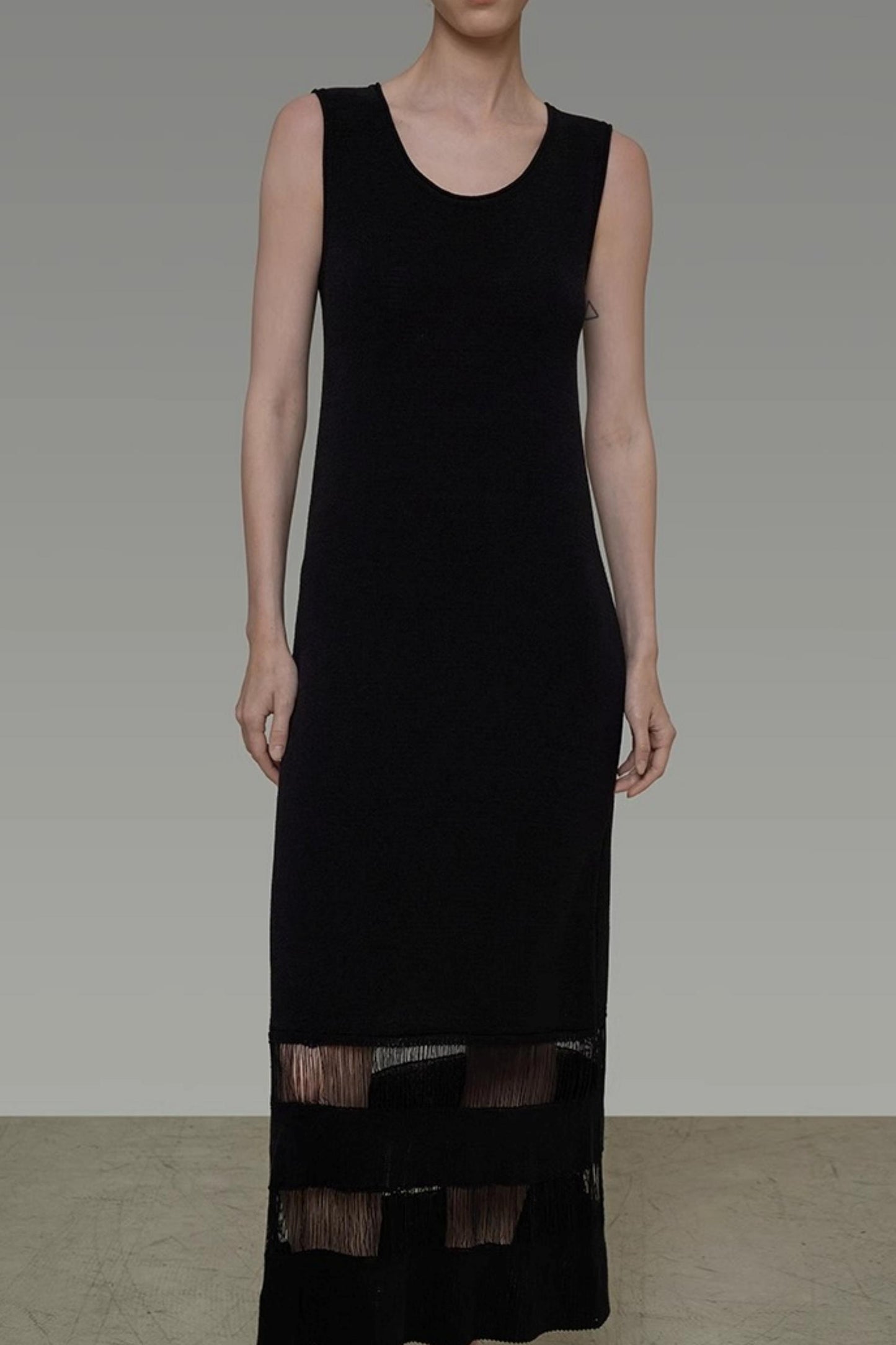 Minimalist U-Neck Tassel Dress