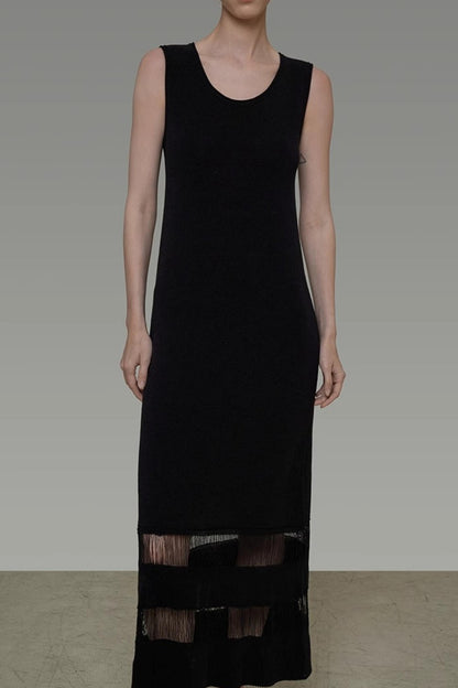 Minimalist U-Neck Tassel Dress