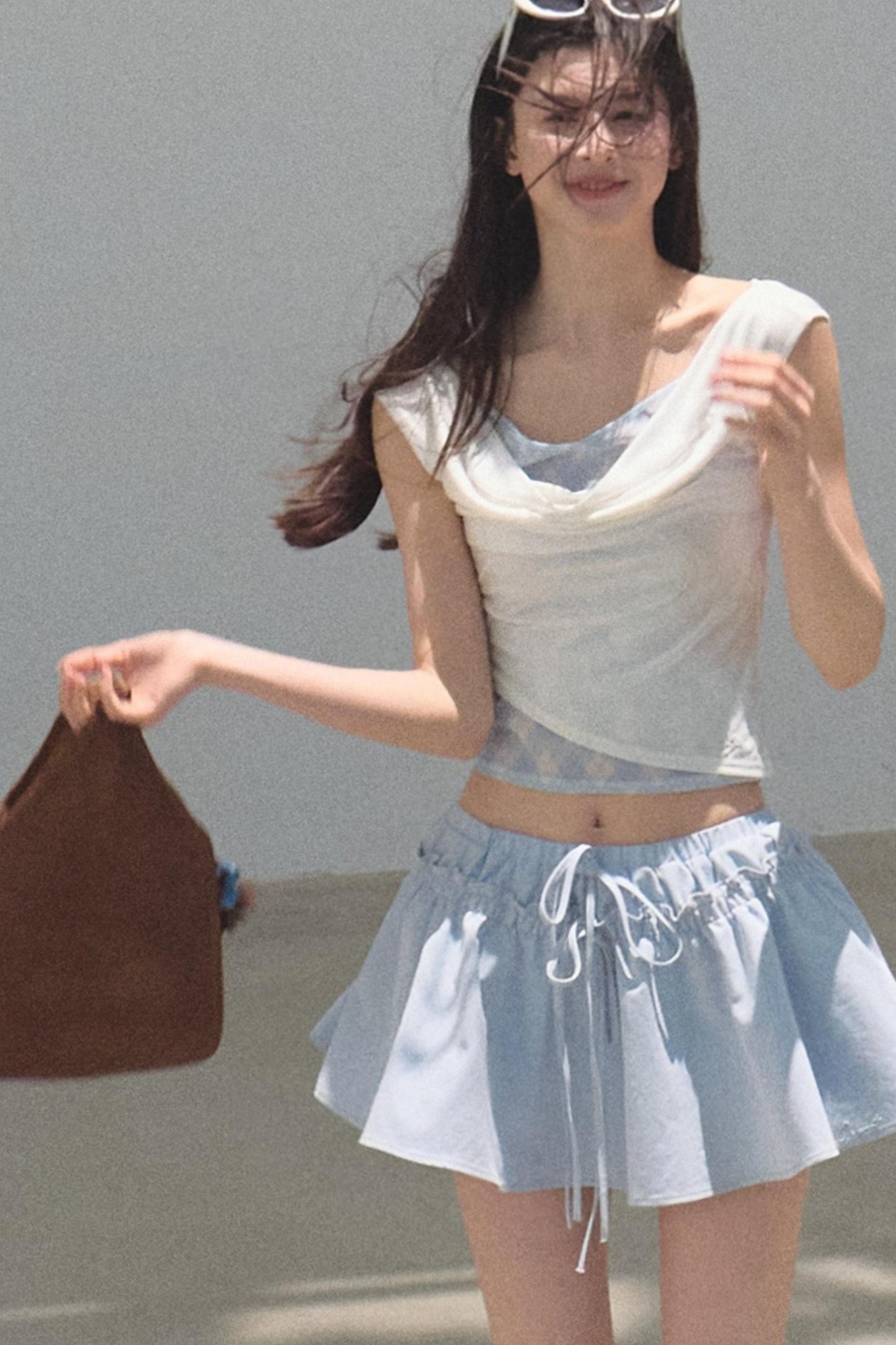 Swing Neck Check Slim Fit Crop Top