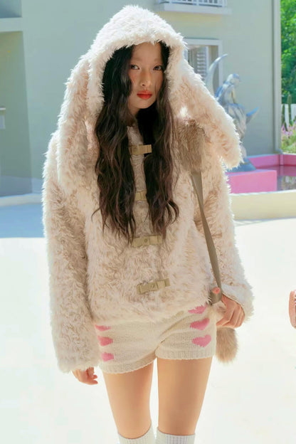Studded Bow Faux Fur Coat