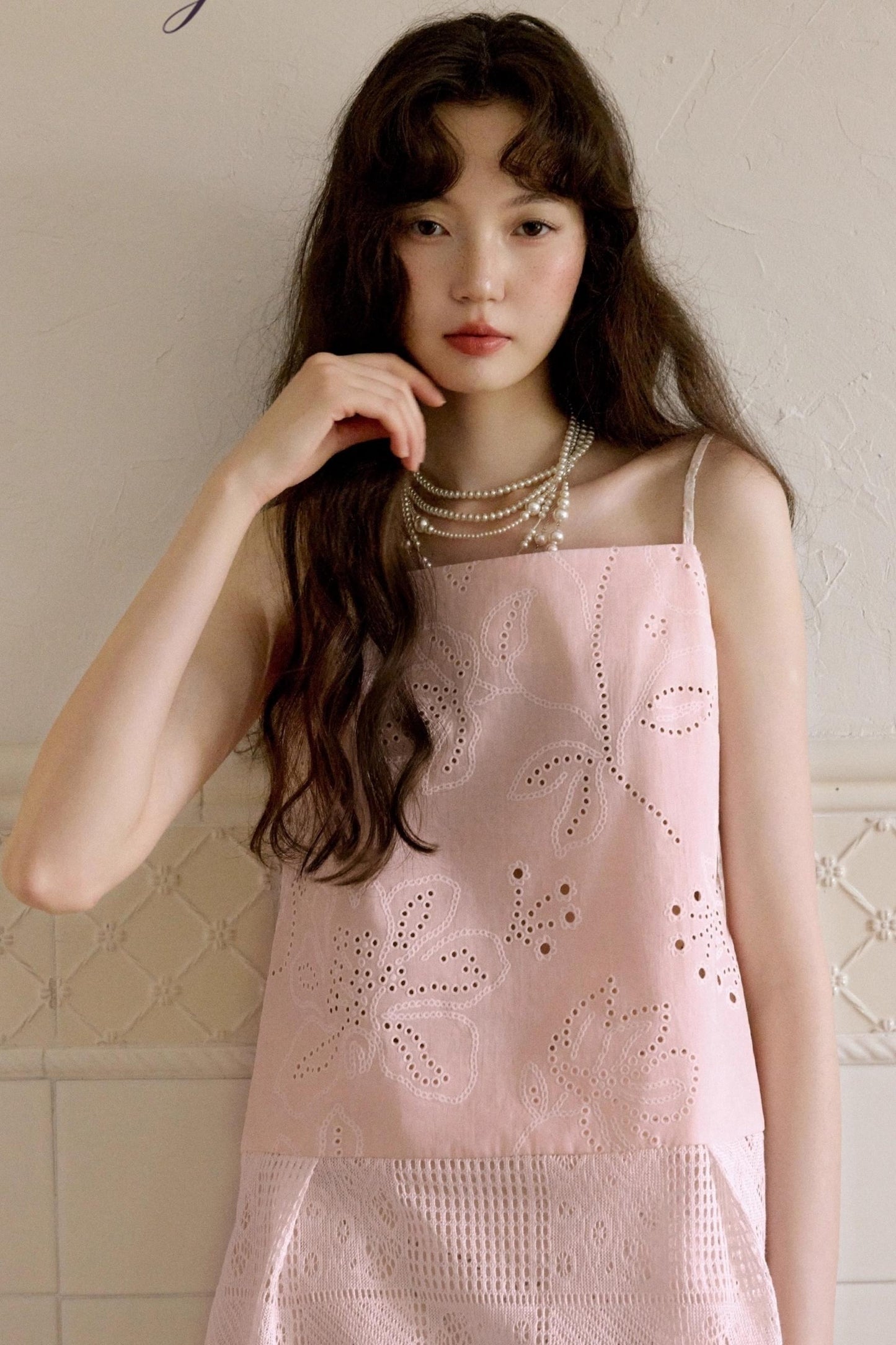 Light Pink Flower Cutout Camisole Skirt Set-Up