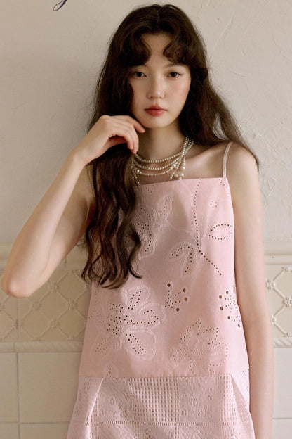 Light Pink Flower Cutout Camisole Skirt Set-Up