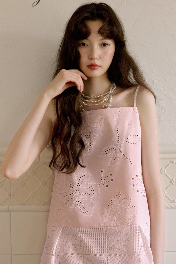 Light Pink Flower Cutout Camisole Skirt Set-Up