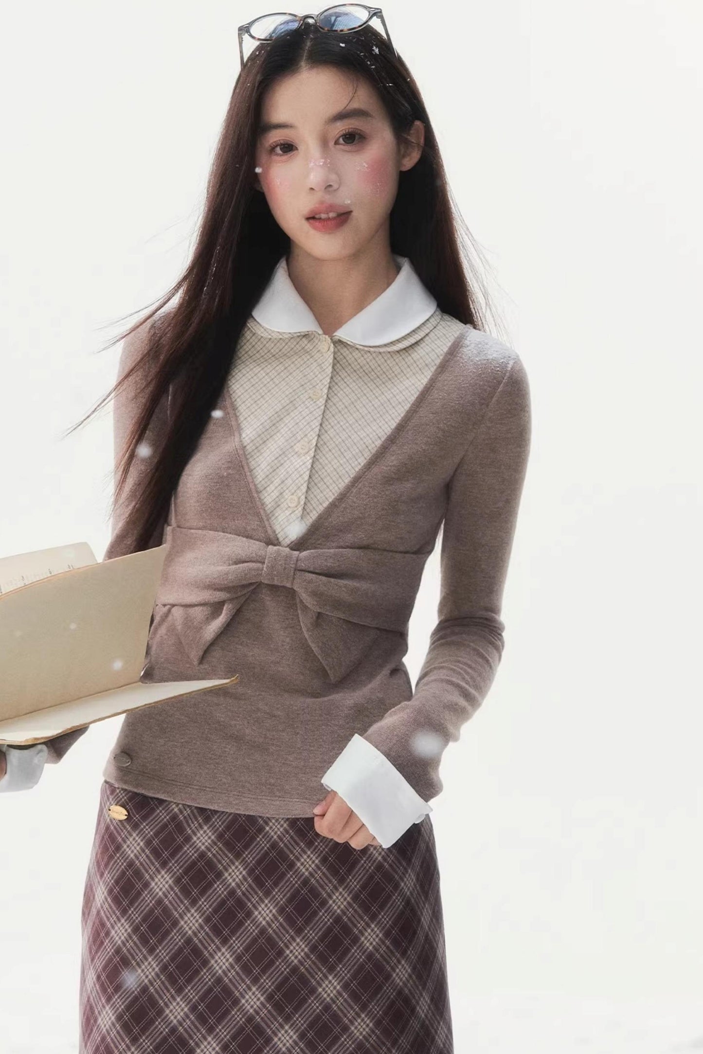 Doll Collar Faux Three-Piece Design Top