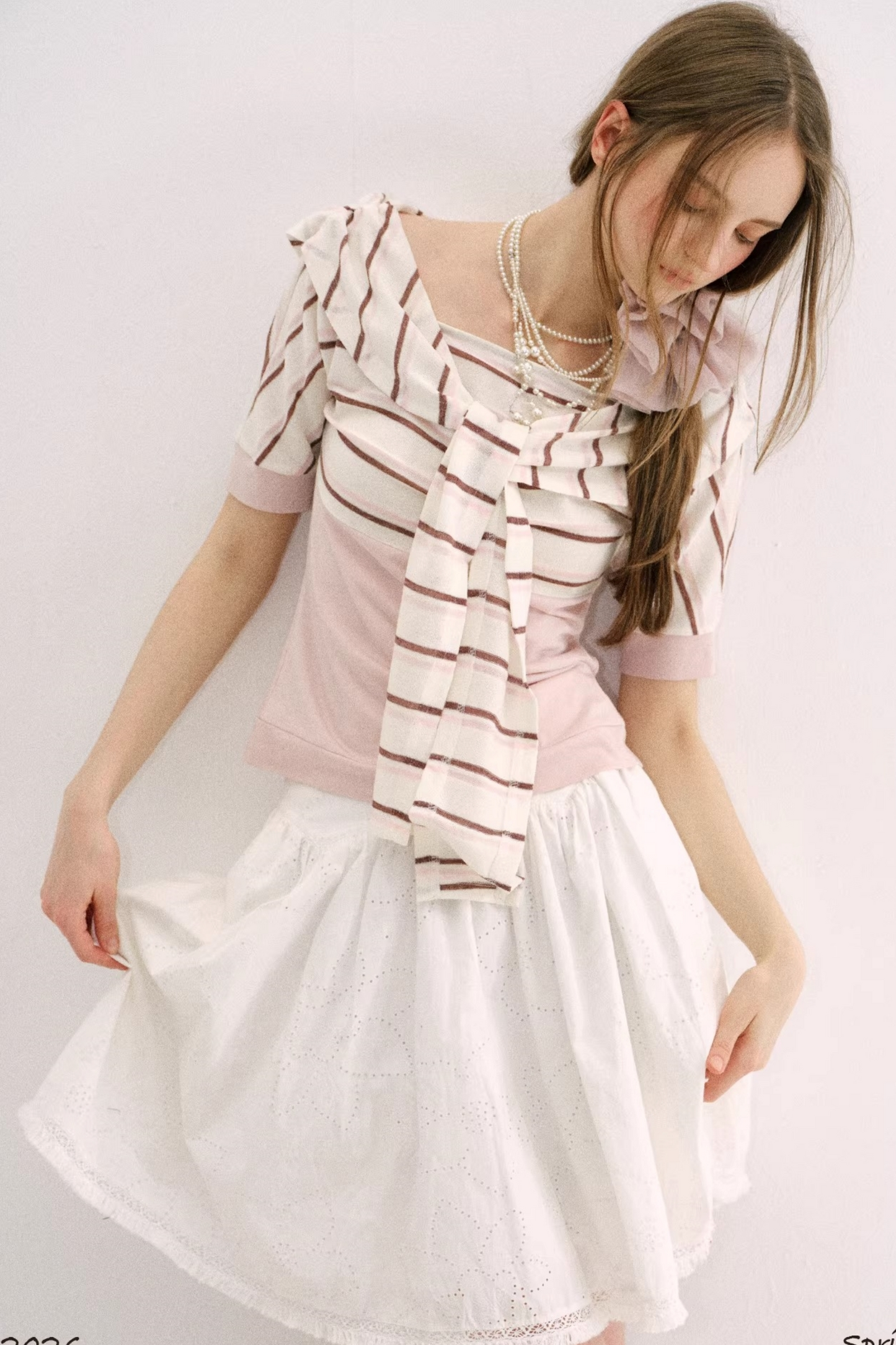 Cherry Blossom Striped Tie-Neck Top