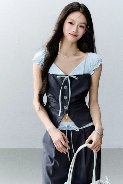 Color-Block Patchwork Top and Pants Set-Up