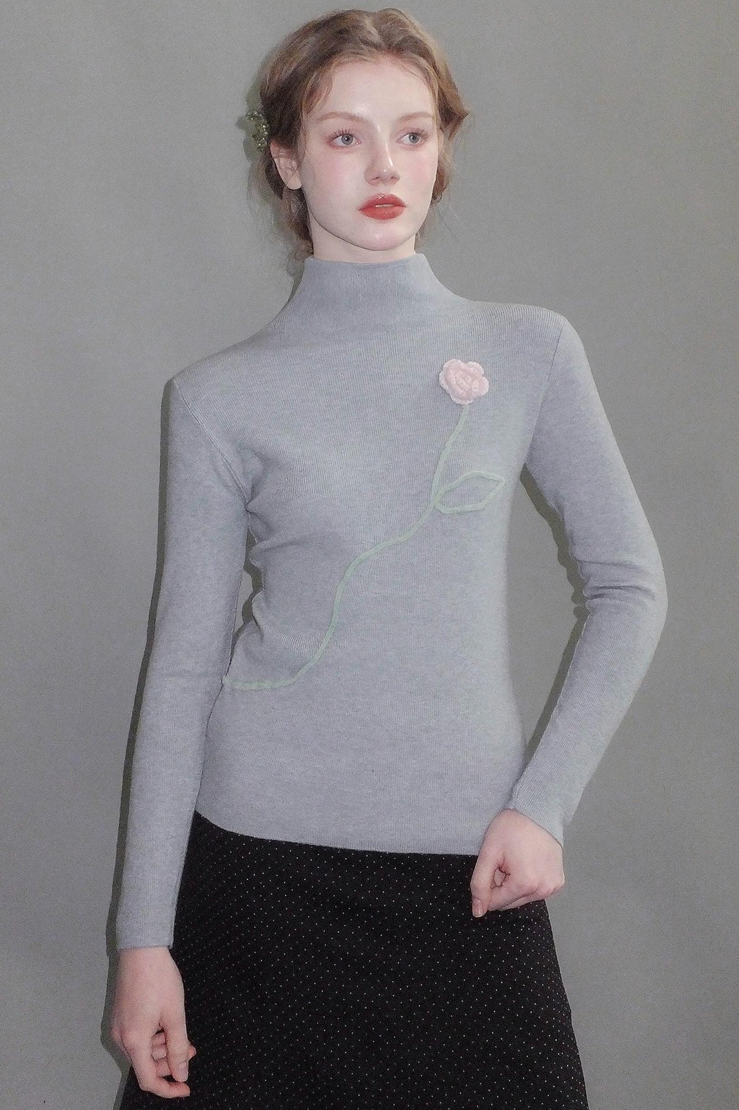 Three-Dimensional Floral Wool Top