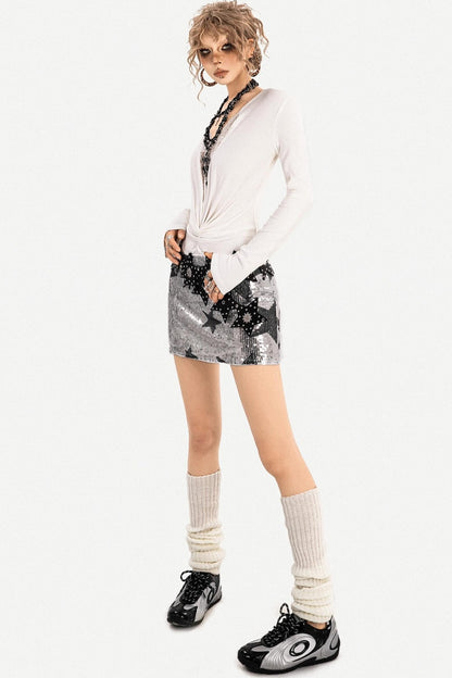 Y2K Metallic Sequin Mini Skirt