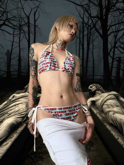 Crime Parody Print Strap Bikini