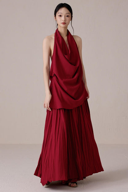 Pink Pleated A-line Skirt