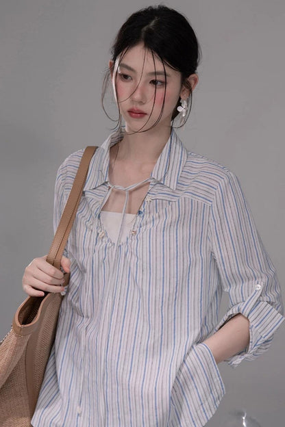 항해풍 소다 블루 스트라이프 탑 세트
