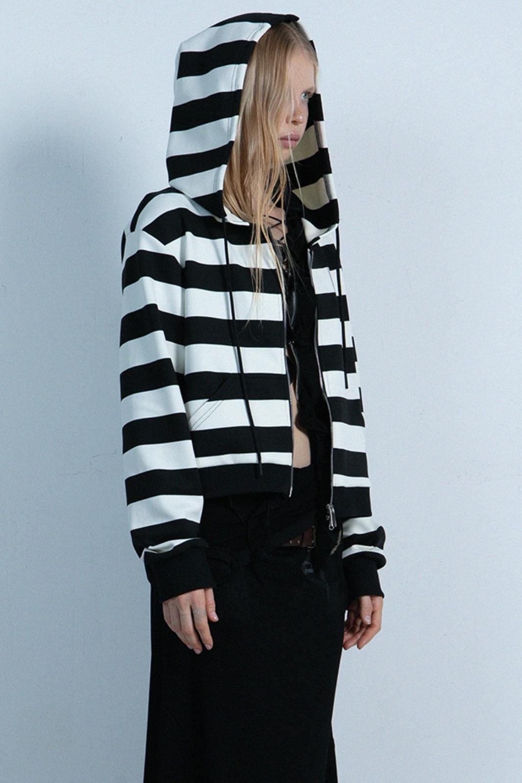 Contrast Stripe Zipper Cropped Sweatshirt