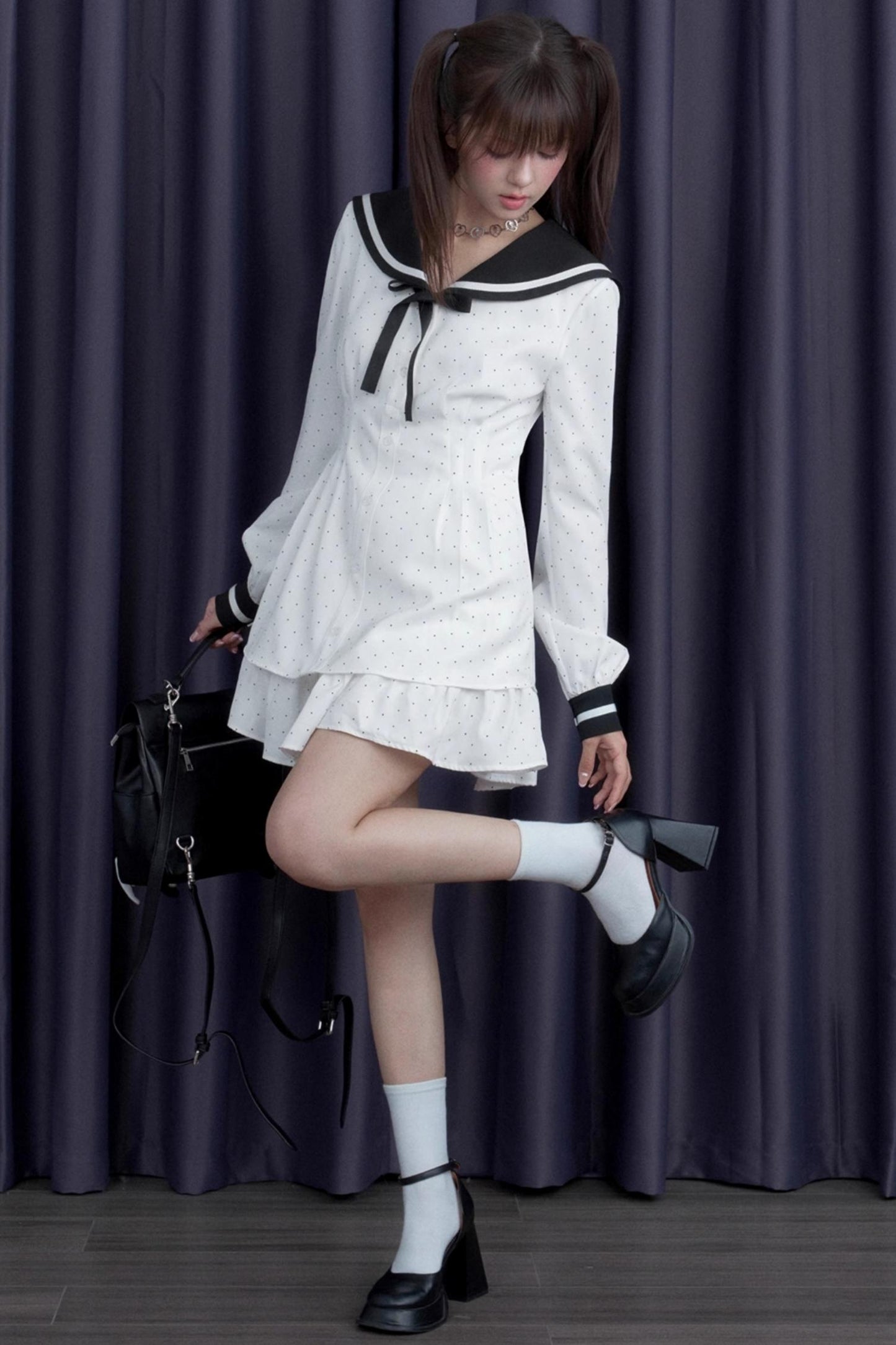 Sailor Neck Dress With Sweater Set-Up