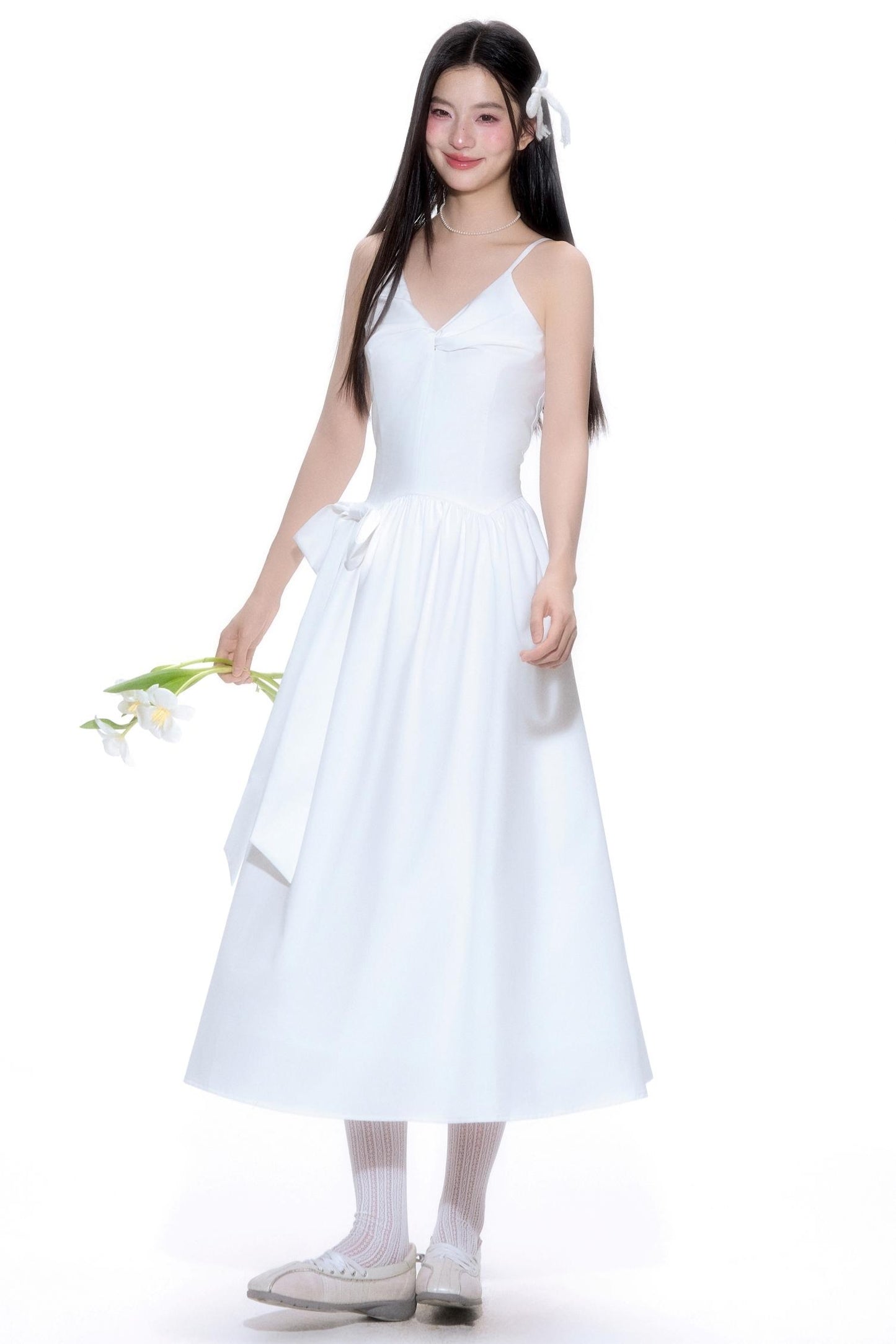 Twisted Bow Halter Pleated Dress